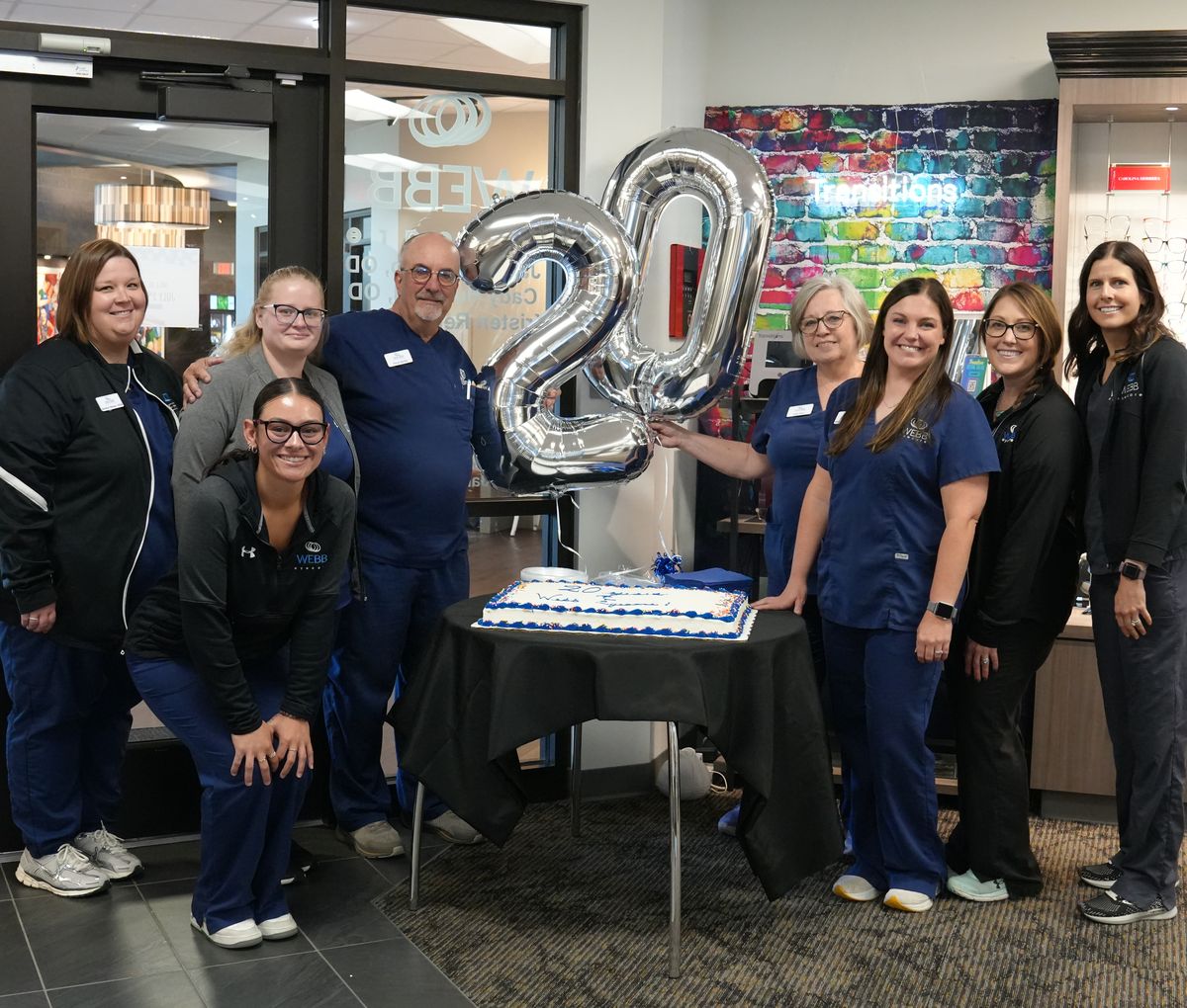 The Webb Eyecare team celebrating the practice&rsquo;s 20th anniversary.