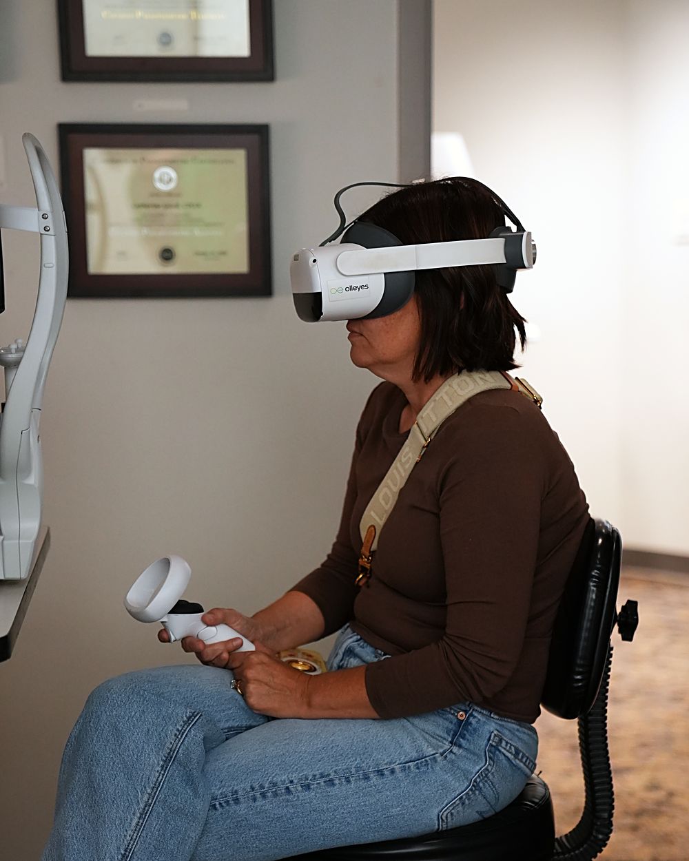 A Webb Eyecare patient taking a visual field test in Scottsbluff, one of the checks that finds glaucoma before it is noticed.