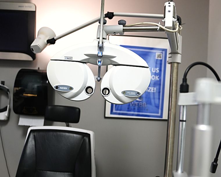 A phoropter in an exam lane at Webb Eyecare in Scottsbluff.